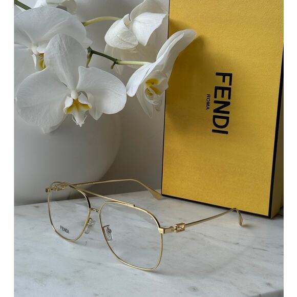 NEW Fendi FE50083U Gold Pilot Aviator Eyeglasses Frames - Picture 1 of 6